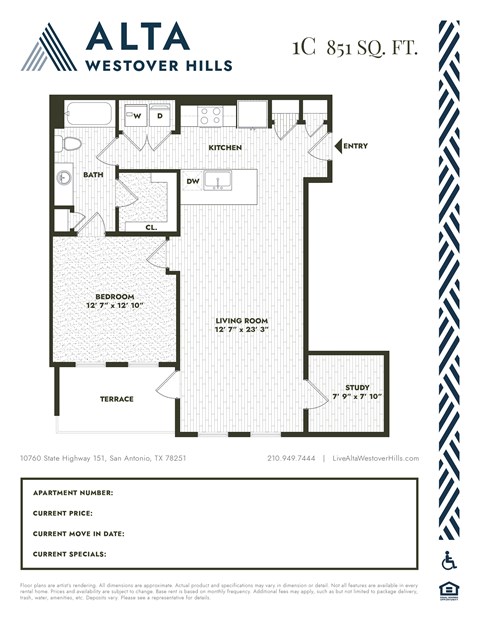 A floor plan for an Alta Westover Hills apartment.
